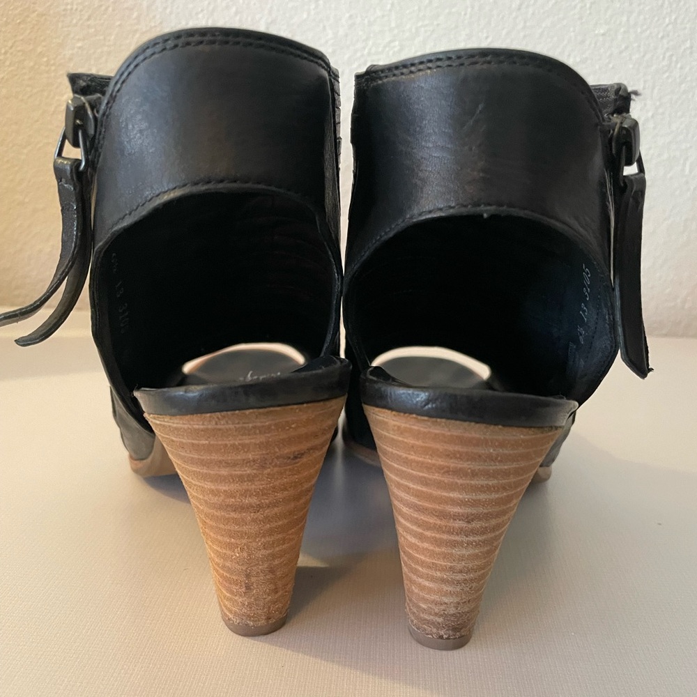 Paul Green Black Leather Peep Toe Heeled Sandals Size 8.5 - Picture 6 of 10